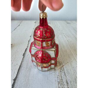 Vintage glass temple building religious ornament Xmas tree red